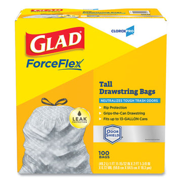 Glad® Forceflex Tall Kitchen Drawstring Trash Bags, 13 Gal, 0.72 Mil, 23.75" X 24.88", Gray, 100-box freeshipping - TVN Wholesale